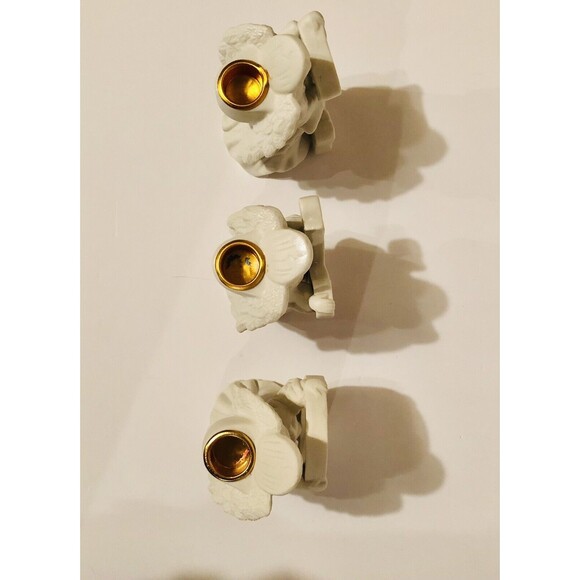 TREASURY OF HOLIDAY GIFTS SET OF 3 PORCELAIN CANDLE HOLDERS WHITE MATTE - Picture 12 of 12